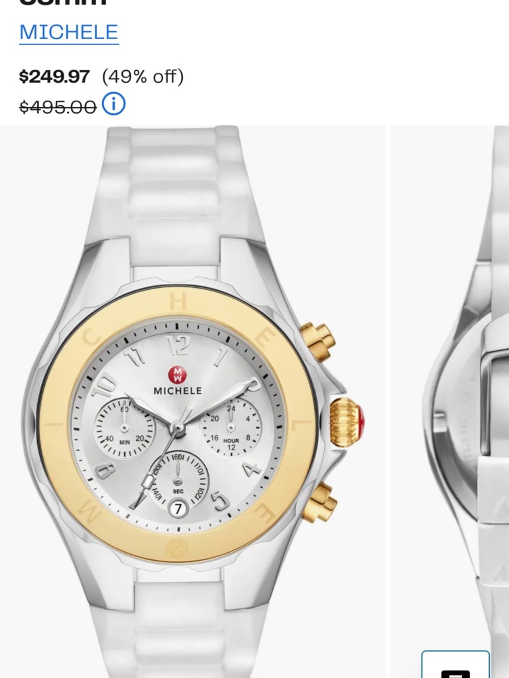 Michele White Ceramic Chronograph with Gold-Tone